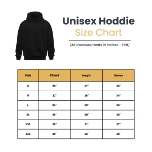 hoodie universal size chart
