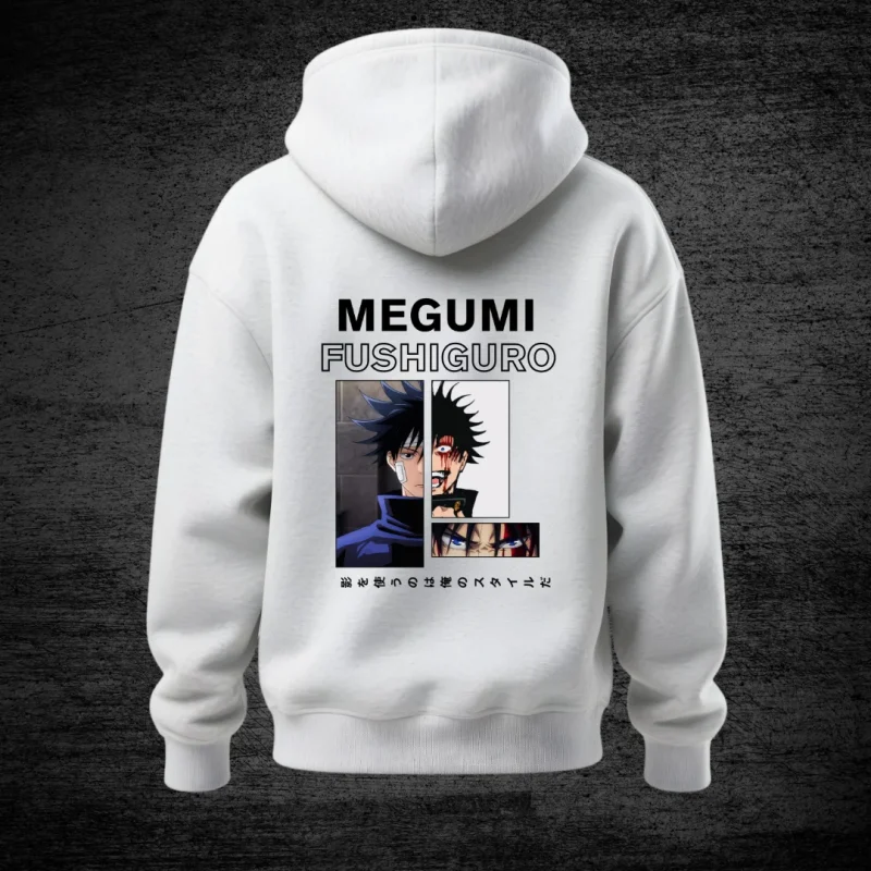 megumi fushiguro anime hoodie white color jujutsu kaisen design